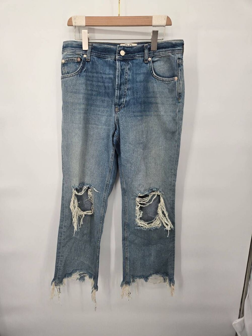 We The Free Maggie Straight Jeans Size 30 Distressed Denim Fall Wardrobe